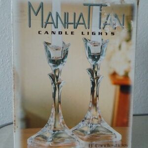TULIP MANHATTAN 8" CANDLESTICKS CANDLE LIGHTS GLASS 24% lead CRYSTAL SET OF 2 Si